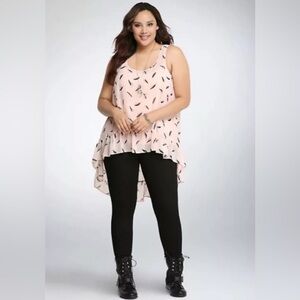 Torrid Black/Pink Sleeveless Feather Ruffle Tank Top Blouse